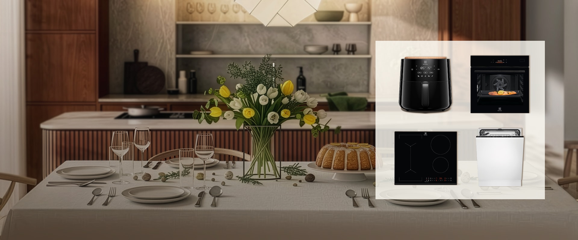 AGD od Electrolux na tle wielkanocnego stołu pełnego świątecznych potraw